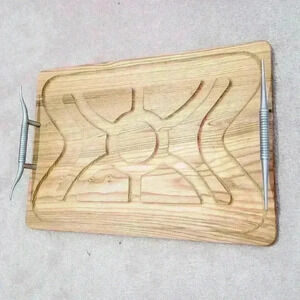 vintage wood serving tray metal longhorn handles very solid excellent condition